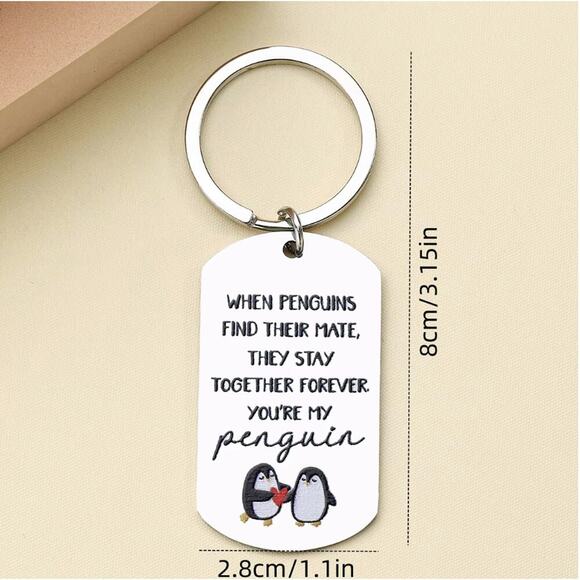 Penguin Love Couple Keychain Stainless Steel Anniversary Valentine Gift Romantic - Picture 2 of 13